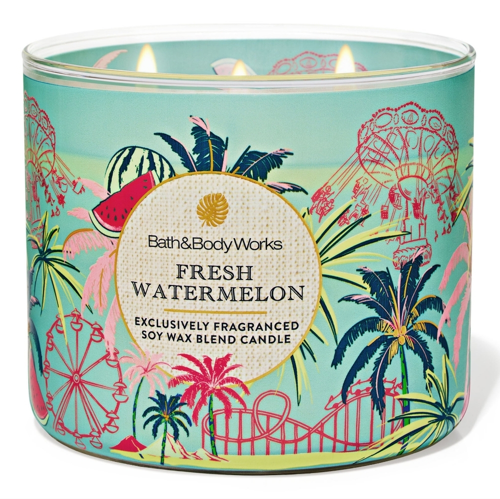 Bath & Body Works Fresh Watermelon Scented 3-Wick Candle NEW RARE